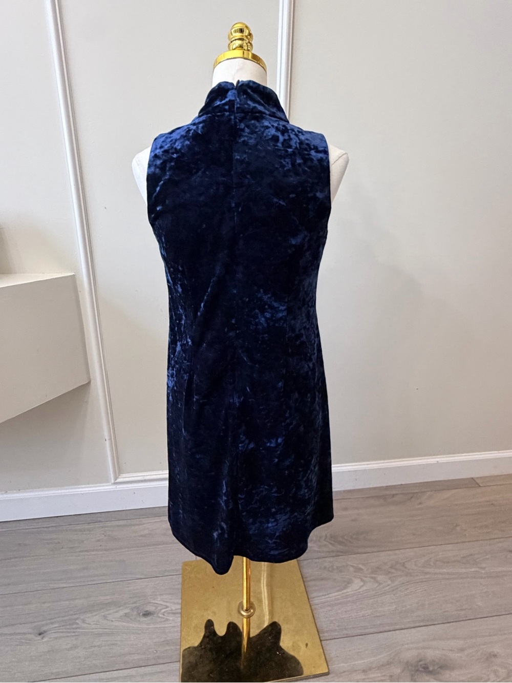 MSK Navy Blue Crushed Velvet Midi Dress - Picture 4 of 9